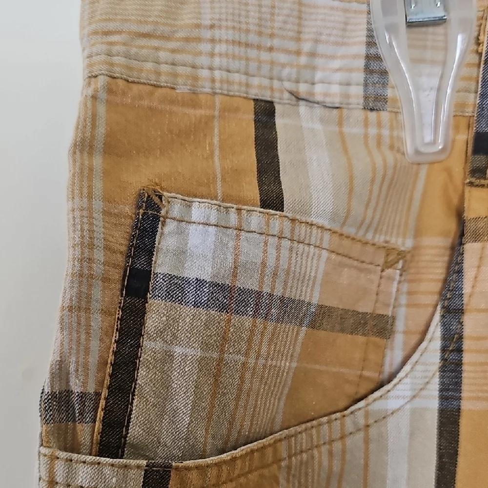 4 FatherZ Men's Plaid Cargo Shorts in Tan and White Size 2XL